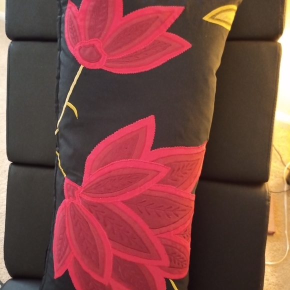 Other - Beautiful black silk embroidered flower pillow feather filled